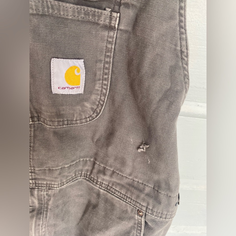 Carhartt Rugged Flex Relaxed Fit Canvas rigby Bibs Gravel gray/blue  42x34 - Picture 3 of 7